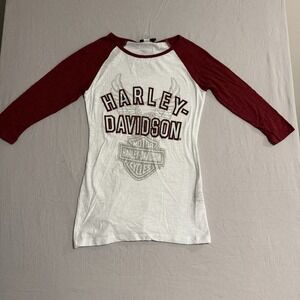 NWT Harley Davidson Womens Medium Shirt White Maroon Raglan 3/4 Sleeve Museum WI